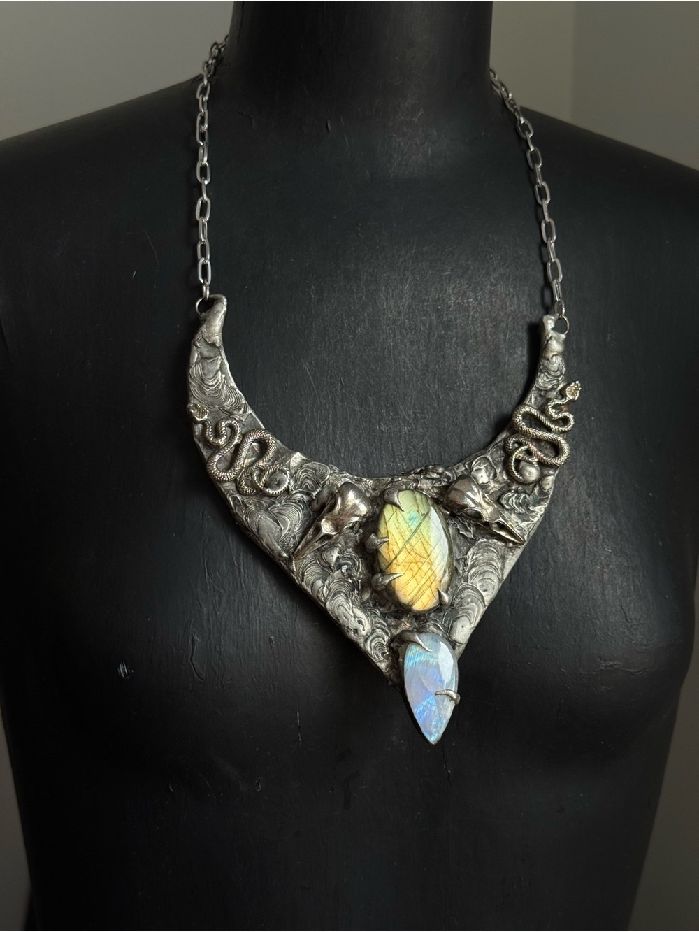 Labradorite moonstone Statement Necklace collar festival jewelry southern goth - Picture 3 of 4